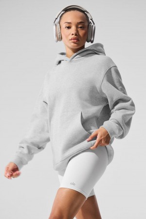 Athletic Heather Grey Alo Yoga Renown Heavy Weight Women Hoodie | KSA BCS431670