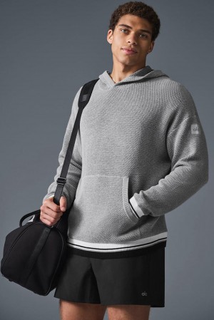 Athletic Heather Grey Alo Yoga Sports Club Knit Men Hoodie | KSA NWE425903