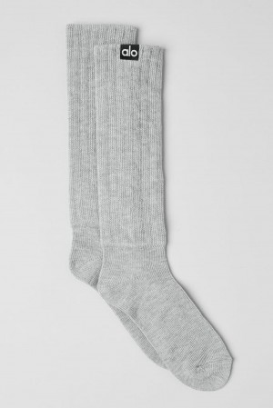 Athletic Heather Grey Alo Yoga Unisex Scrunch Men Sock | KSA IXH430158