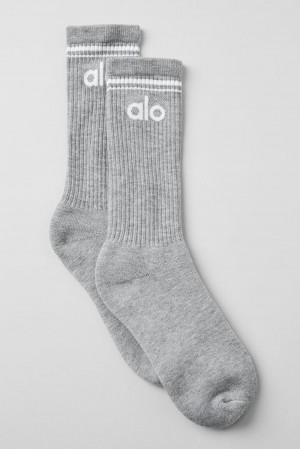 Athletic Heather Grey / White Alo Yoga Unisex Throwback Men Sock | KSA XQB743028