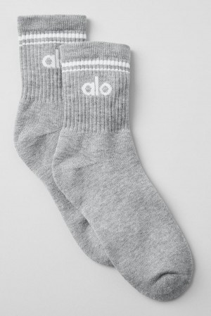 Athletic Heather Grey / White Alo Yoga Unisex Half-Crew Throwback Men Sock | KSA MHG564792