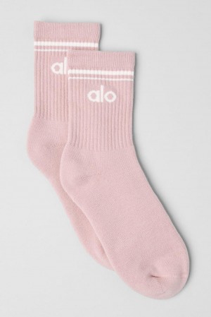 Ballet Pink / White Alo Yoga Unisex Half-Crew Throwback Men Sock | KSA GZY972650