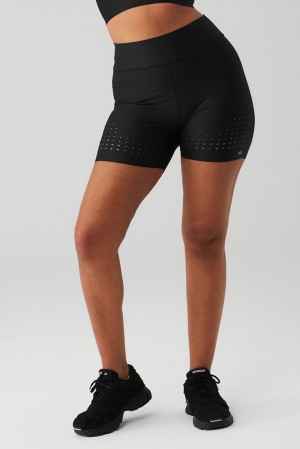 Black Alo Yoga 5" Airlift High-Waist Laser Cut Speedy Women Short | KSA RGQ328910