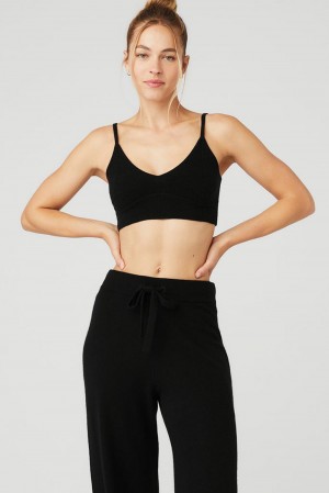 Black Alo Yoga Cashmere Jet Set Women Bra | KSA XIE753862