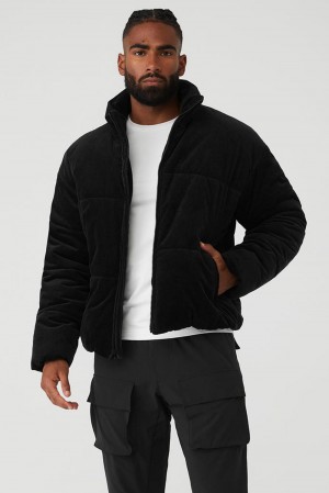 Black Alo Yoga Corduroy Stage Men Puffer Jacket | KSA UDN396812