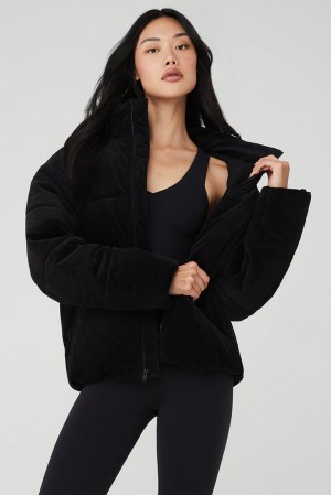 Black Alo Yoga Corduroy Stage Women Puffer Jacket | KSA OYH623158