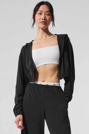 Black Alo Yoga Cropped Breezy Full-Zip Women Hoodie | KSA VEF250948
