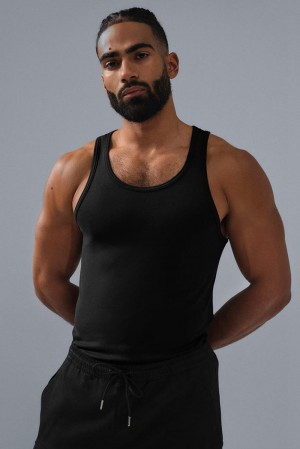 Black Alo Yoga Everyday Modal Rib Men Tank | KSA APR875639