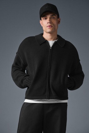 Black Alo Yoga Heritage Full Zip Men Sweater | KSA ASZ428053