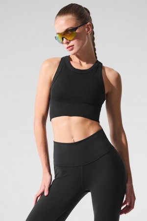 Black Alo Yoga Seamless Delight High Neck Women Bra | KSA ESN607534