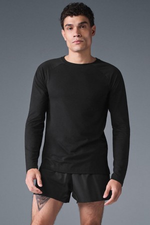 Black Alo Yoga Triumph Long Sleeve Men Tee | KSA QOA089214