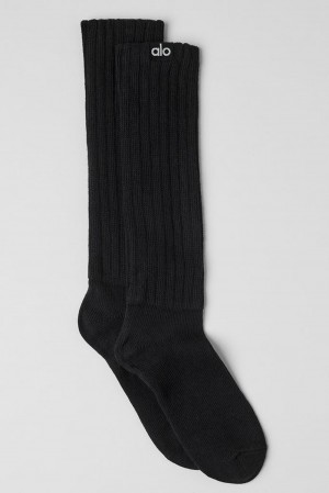 Black Alo Yoga Unisex Scrunch Men Sock | KSA PVC348679