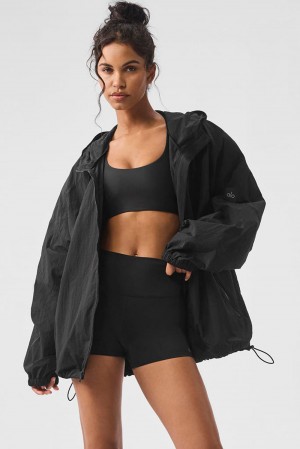 Black Alo Yoga Vantage Nylon Ripstop Track Women Jacket | KSA ZIM832914