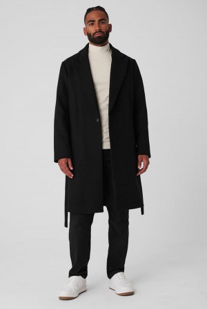Black Alo Yoga Wool Gameday Men Overcoat | KSA YFD376549