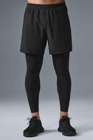 Black / Black Alo Yoga 5" Revival 2-in-1 Men Pant | KSA YDG392801