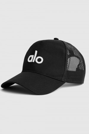 Black / White Alo Yoga District Women Trucker Hat | KSA RUE491768