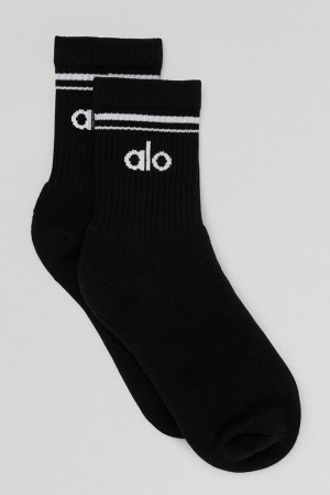 Black / White Alo Yoga Unisex Half-Crew Throwback Men Sock | KSA MWL941325