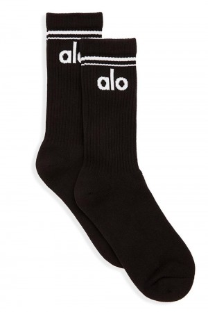 Black / White Alo Yoga Unisex Throwback Men Sock | KSA DIE537824