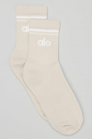 Bone / White Alo Yoga Unisex Half-Crew Throwback Men Sock | KSA JKY204598
