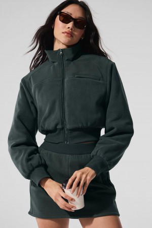 Charcoal Green Alo Yoga Polar Fleece Cropped Wintry Mix Women Jacket | KSA JOE872396
