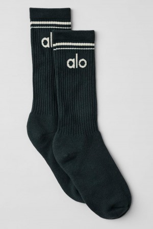 Charcoal Green / Ivory Alo Yoga Unisex Throwback Men Sock | KSA OEN962075