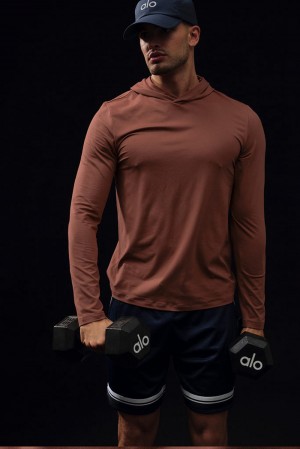 Chestnut Alo Yoga Conquer Reform With Hood Men Long Sleeve | KSA UXN687214