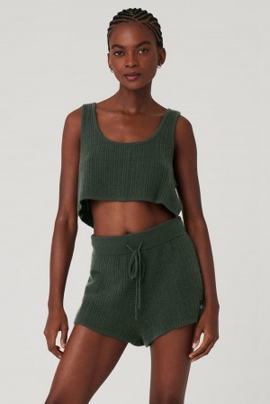 Dark Cactus Alo Yoga Cashmere Plush Waffle Cropped Women Tank | KSA JVP572680