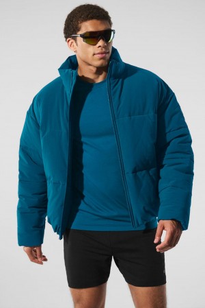 Eclipse Blue Alo Yoga Stretch Woven Street Men Puffer Jacket | KSA COP863514