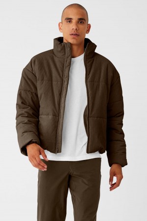 Espresso Alo Yoga Corduroy Stage Men Puffer Jacket | KSA OJC619507
