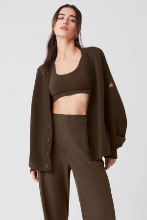 Espresso Alo Yoga Scholar Cardigan Women Sweater | KSA RCO012956