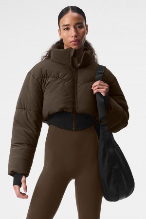 Espresso / Black Alo Yoga Main Act Corset Women Puffer Jacket | KSA QWM843671
