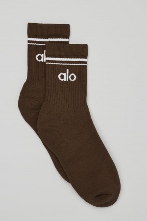 Espresso / White Alo Yoga Unisex Half-Crew Throwback Men Sock | KSA RSU910647