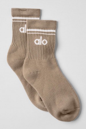 Gravel / White Alo Yoga Unisex Half-Crew Throwback Men Sock | KSA CSB546802