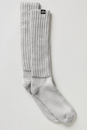 Hazy Grey Wash Alo Yoga Unisex Washed Scrunch Men Sock | KSA QKC251078