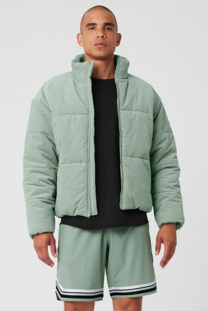 Icy Sage Alo Yoga Corduroy Stage Men Puffer Jacket | KSA QOG192405