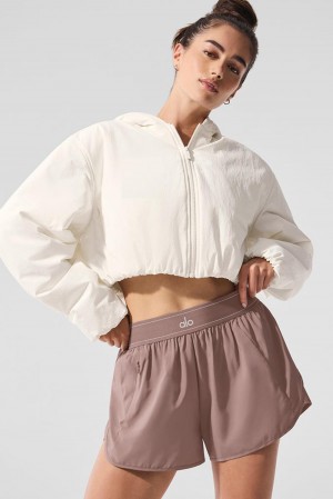 Ivory Alo Yoga Cropped Mountain Peak Full-Zip Women Hoodie | KSA XOP963425