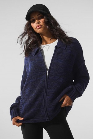 Navy Multi Alo Yoga Heritage Full Zip Women Sweater | KSA VET146237
