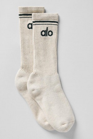 Oatmeal Heather / Charcoal Green Alo Yoga Unisex Throwback Men Sock | KSA VCQ476925