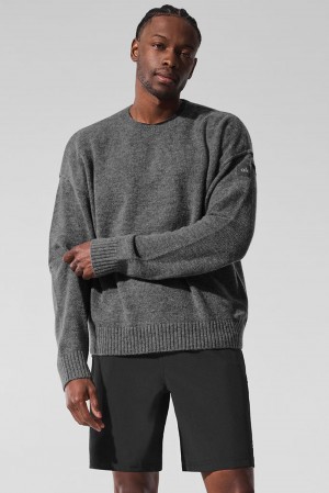 Platinum Grey Alo Yoga New Class Cashmere Crewneck Men Sweater | KSA UCA192540