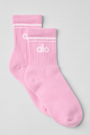 Sweet Pink / White Alo Yoga Unisex Half-Crew Throwback Men Sock | KSA CVD619802