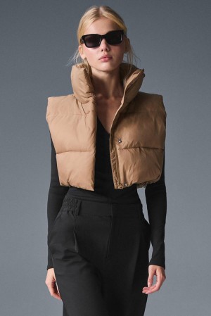 Toasted Almond Alo Yoga Cropped Gold Rush Puffer Women Vest | KSA HFK360459