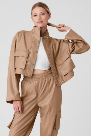 Toasted Almond Alo Yoga Faux Leather Power Hour Women Jacket | KSA GZD165849