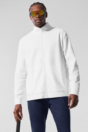 White Alo Yoga Conquer Max Mock Neck Full Zip Men Jacket | KSA PYU481623