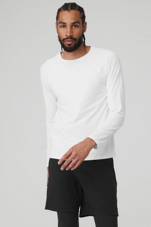 White Alo Yoga Idol Long Sleeve Performance Men Tee | KSA TSZ470268