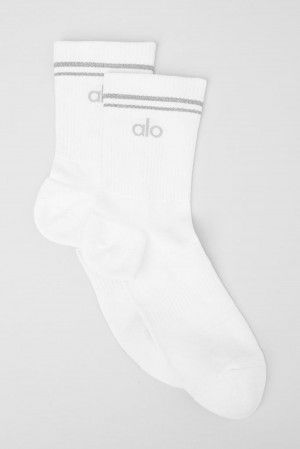 White Alo Yoga Unisex Half-Crew Performance Men Sock | KSA GUT415876