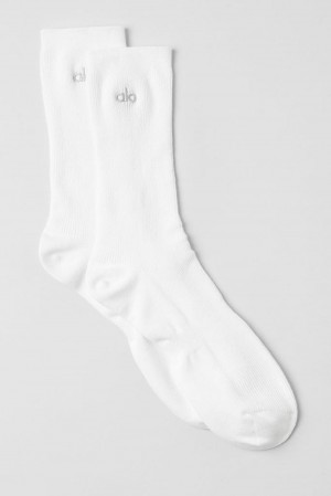 White Alo Yoga Unisex Half-Crew Understated Women Sock | KSA ZCD605417