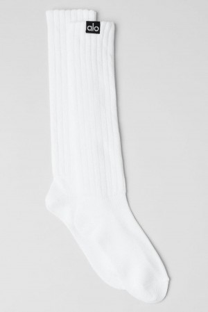 White Alo Yoga Unisex Scrunch Men Sock | KSA ITZ087913