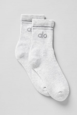 White Heather / Grey Alo Yoga Unisex Half-Crew Throwback Men Sock | KSA NJU285371