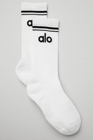 White / Black Alo Yoga Throwback Barre Women Sock | KSA KHS624310