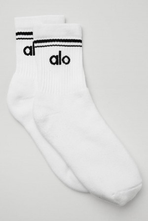 White / Black Alo Yoga Unisex Half-Crew Throwback Men Sock | KSA RZO561324